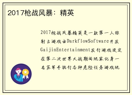 2017枪战风暴：精英