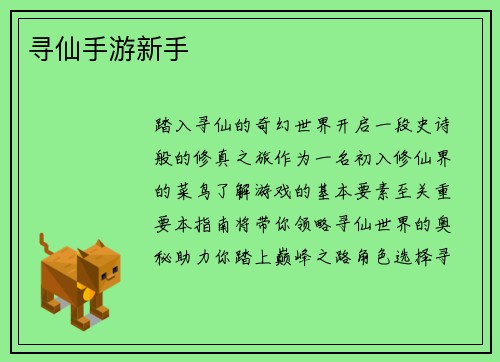寻仙手游新手