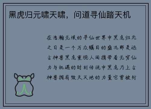 黑虎归元啸天啸，问道寻仙踏天机