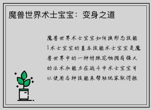 魔兽世界术士宝宝：变身之道