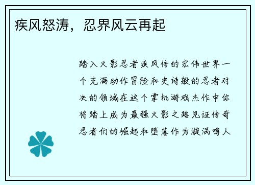 疾风怒涛，忍界风云再起